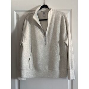 Te Verde Half Zip Pullover Sweatshirt Oatmeal Heather Ribbed Women's XL